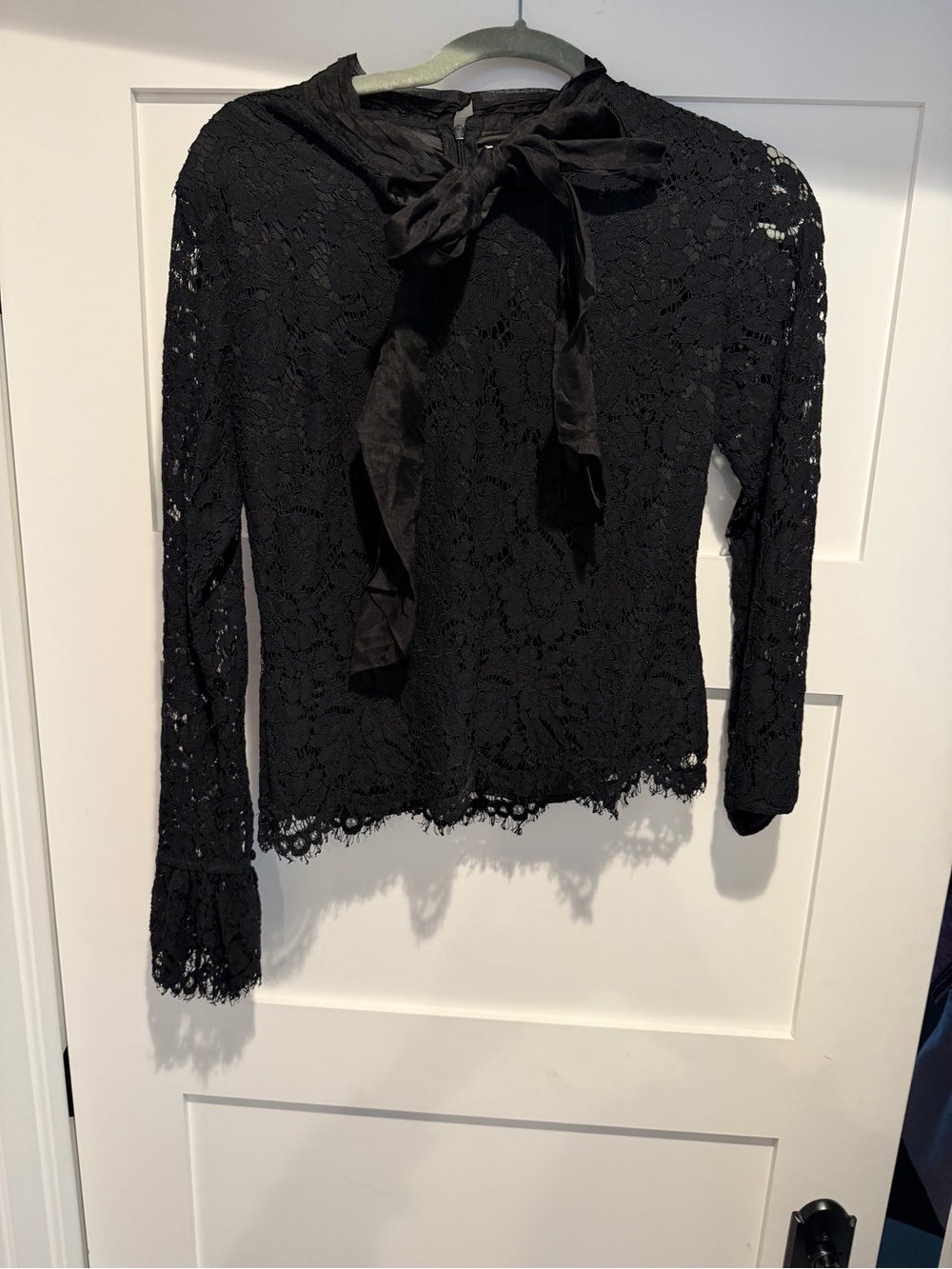 Rachel Parcell Black Lace Tie-Neck Blouse